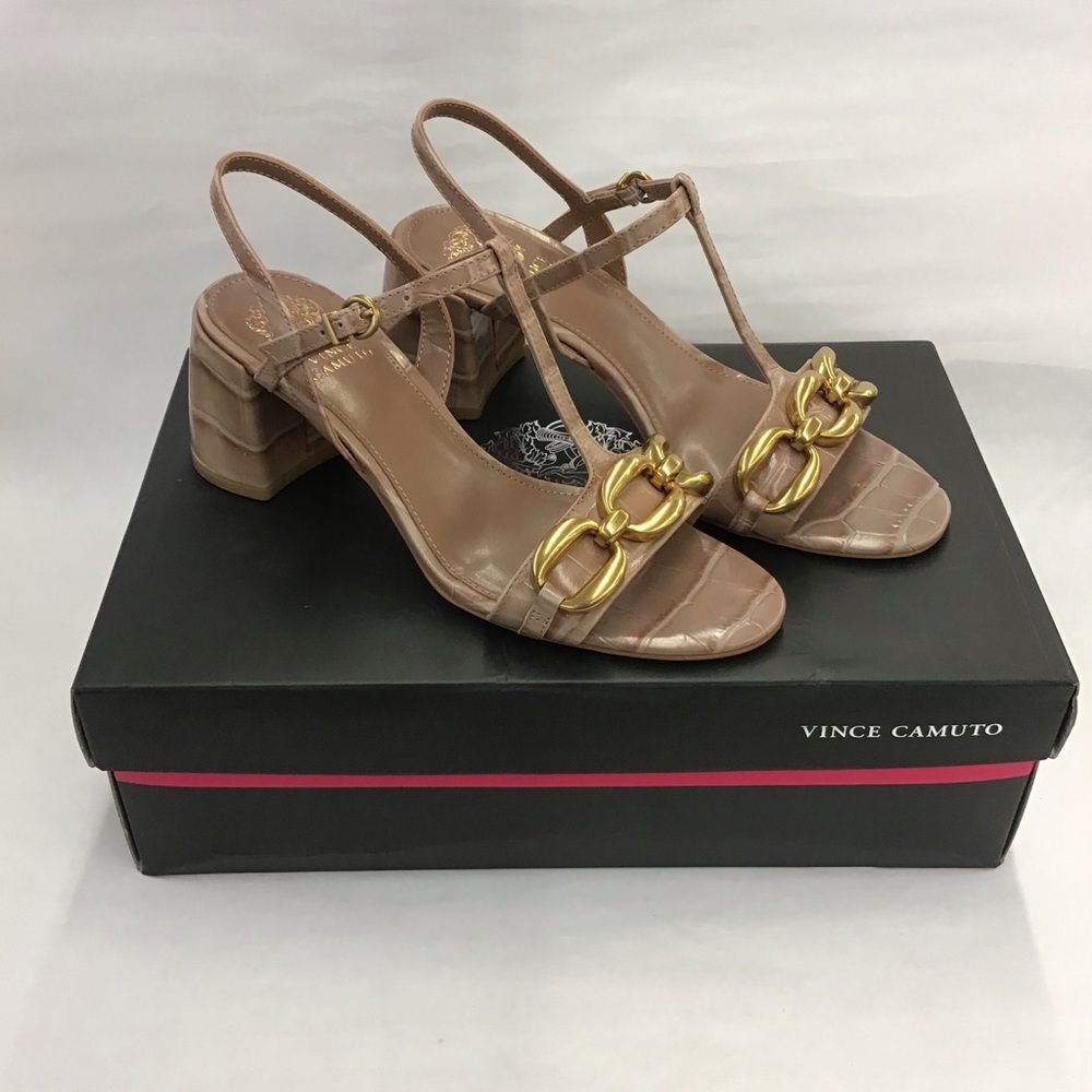 New Vince Camuto women’s chai latte block heals size 7.5 adjustable ankle strap